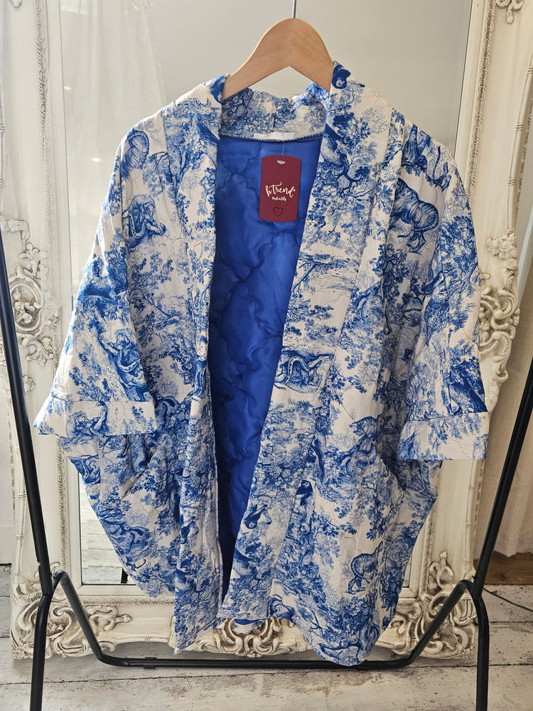 Patterned padded jacket in royal blue