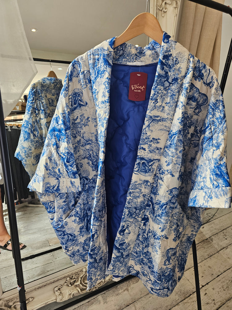 Patterned padded jacket in royal blue