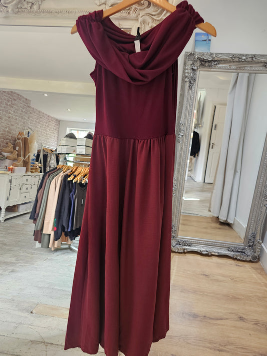 Bardot midi dress in wine