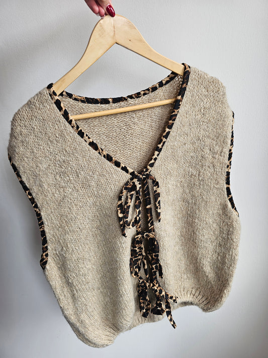 Leah Tie Front Sleeveless Knit in Oatmeal