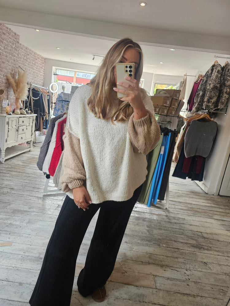 Block colour Elsie knit jumper in Beige