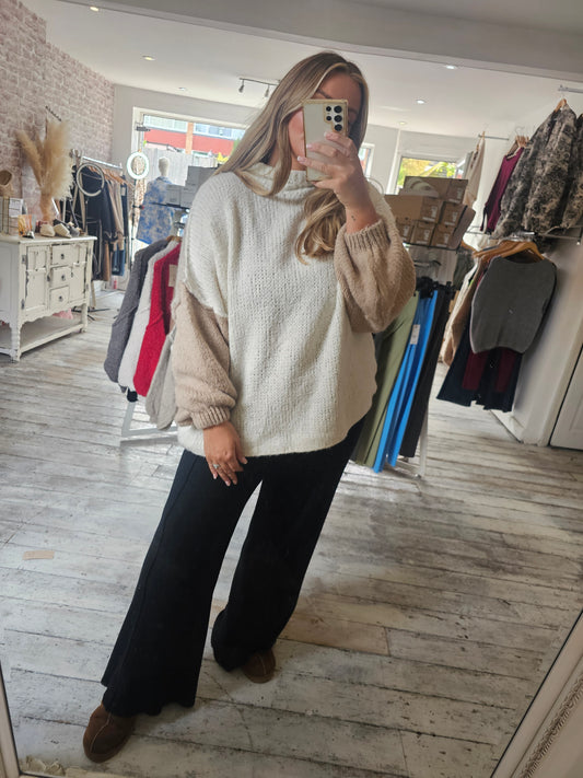 Block colour Elsie knit jumper in Beige