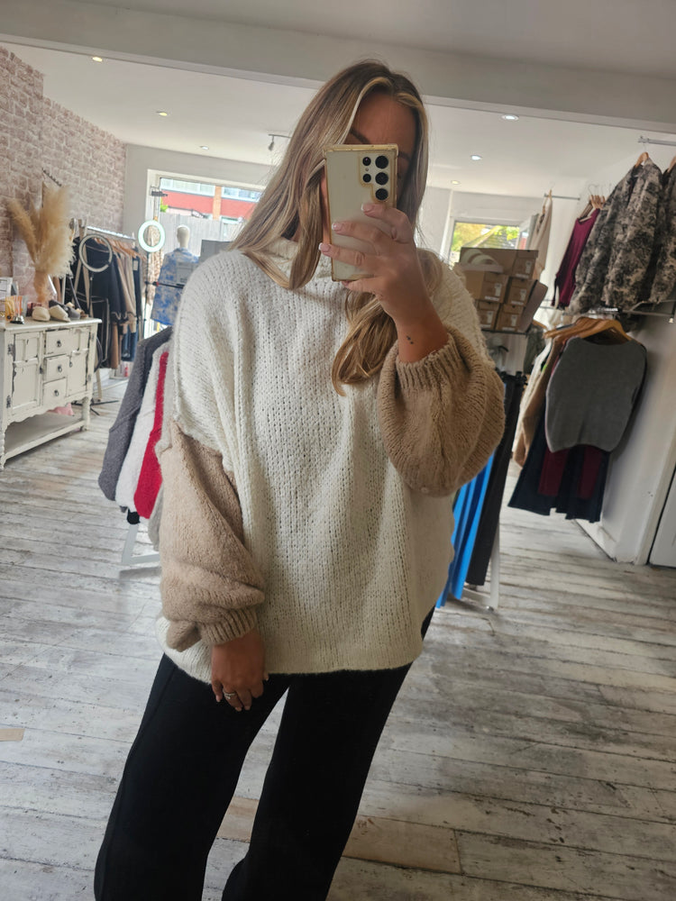 Block colour Elsie knit jumper in Beige