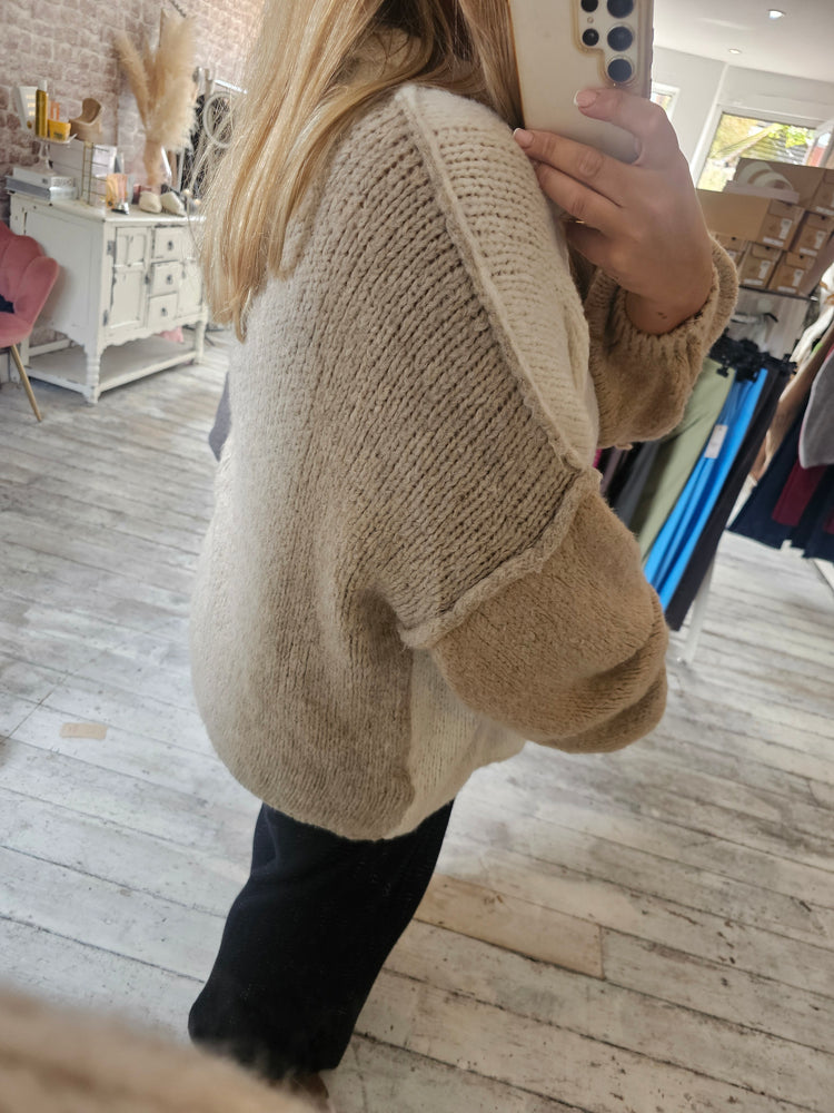 Block colour Elsie knit jumper in Beige