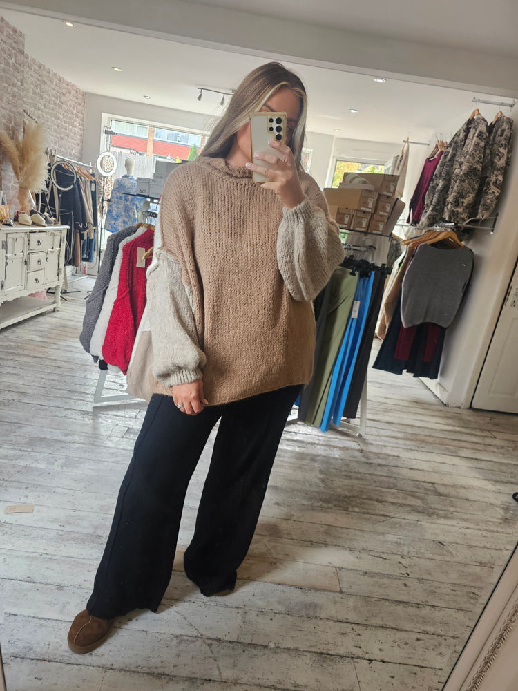 Block colour Elsie knit jumper in Camel