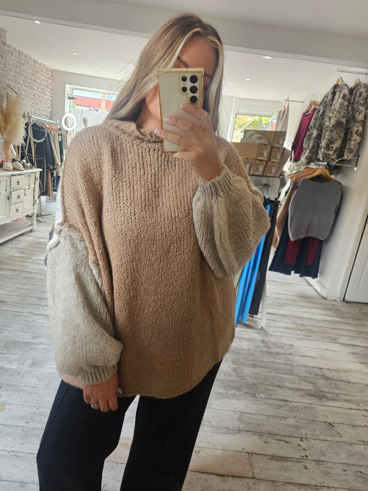 Block colour Elsie knit jumper in Camel