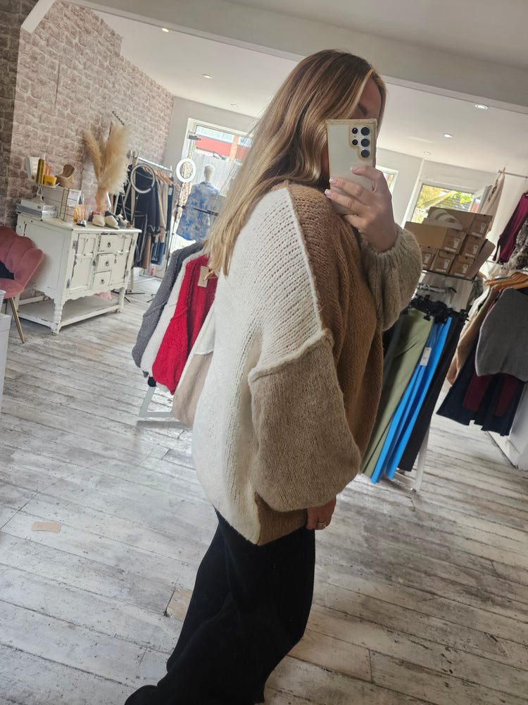 Block colour Elsie knit jumper in Camel