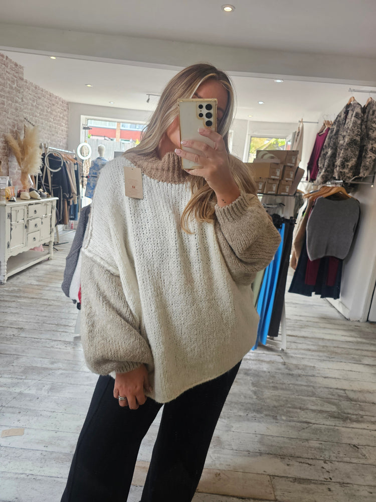 Block colour Elsie knit jumper in Camel