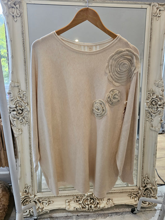 Flower detail jumper in beige