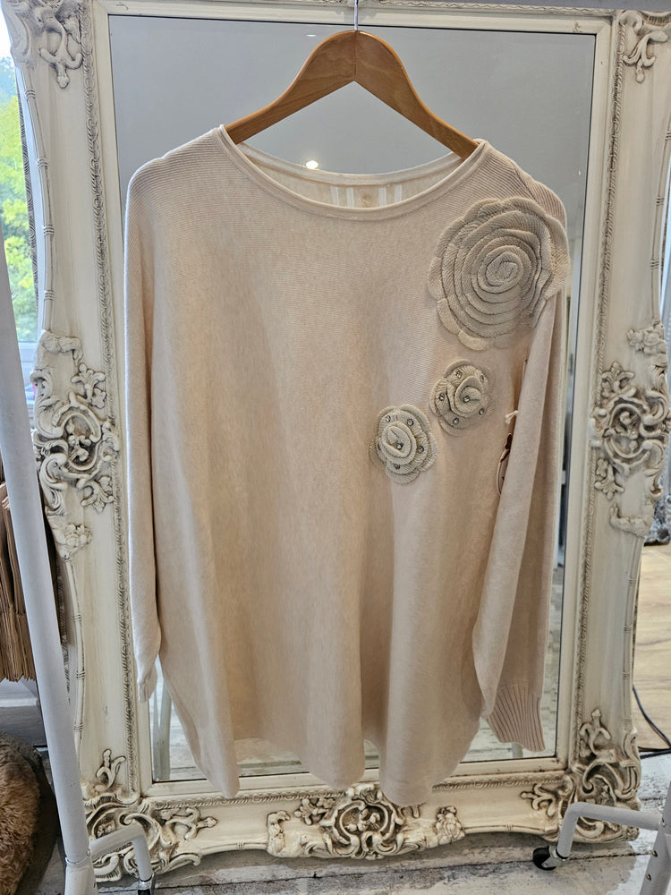 Flower detail jumper in beige