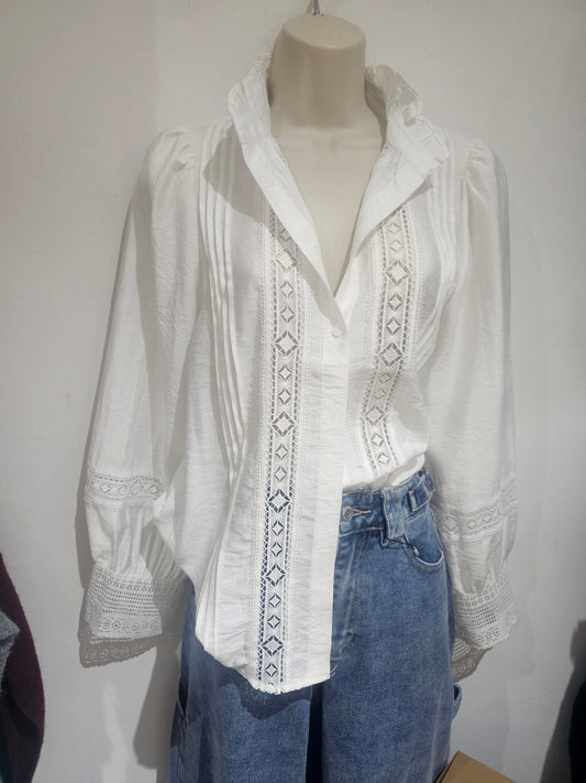 High neck detailed blouse in white