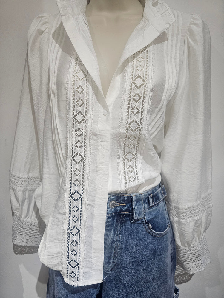 High neck detailed blouse in white