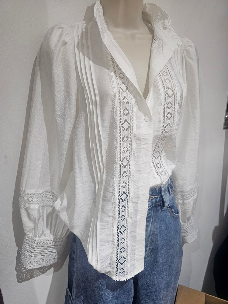 High neck detailed blouse in white