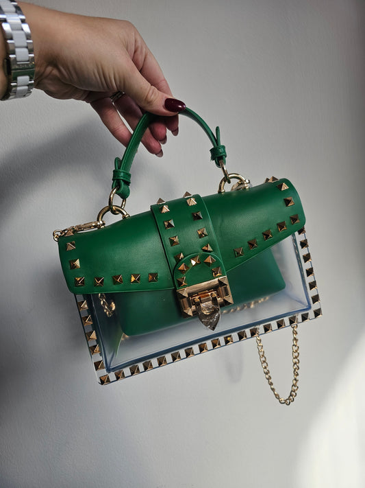 Rock stud transparent bag in green