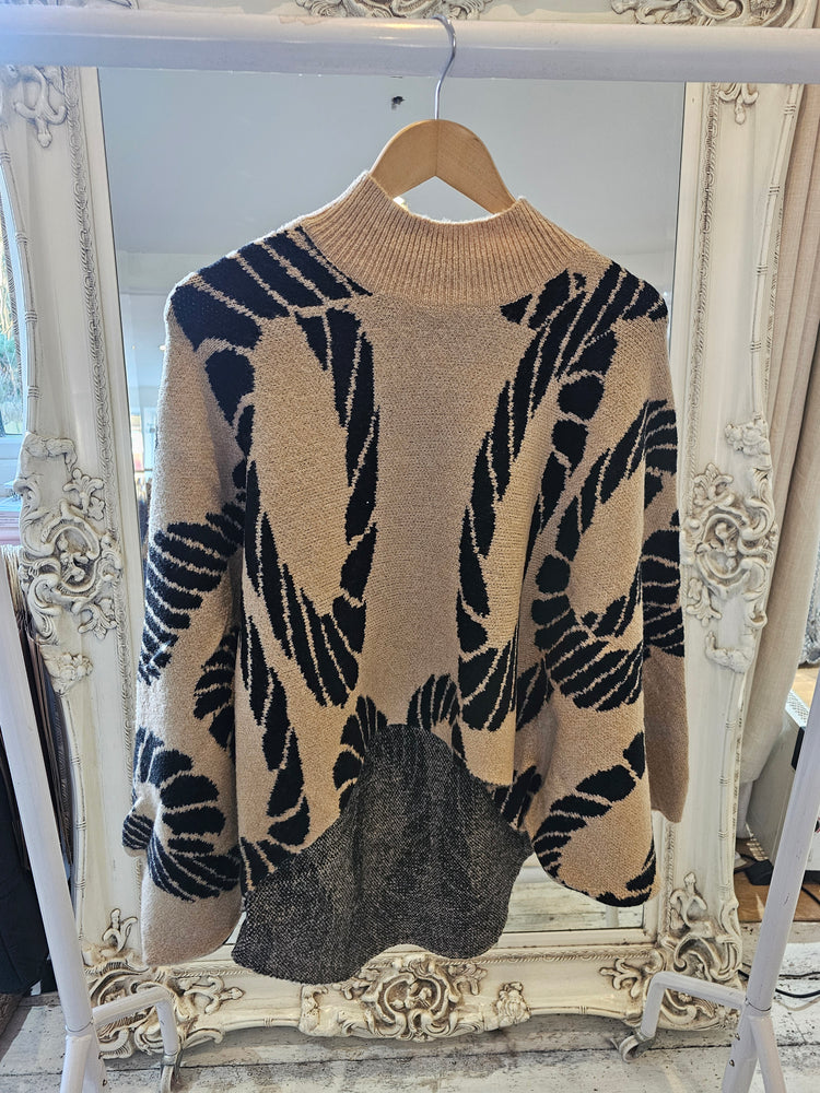 Chain print high low jumper in camel