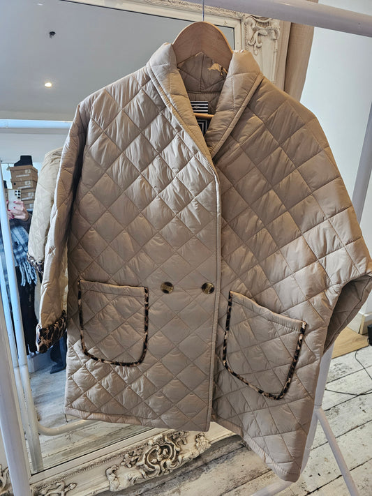 Leopard Print Lined Quilted Jacket in dark beige