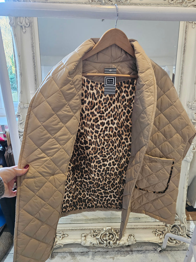 Leopard Print Lined Quilted Jacket in dark beige