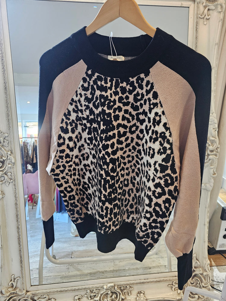 Leopard Print Raglan Sleeve Jumper in camel