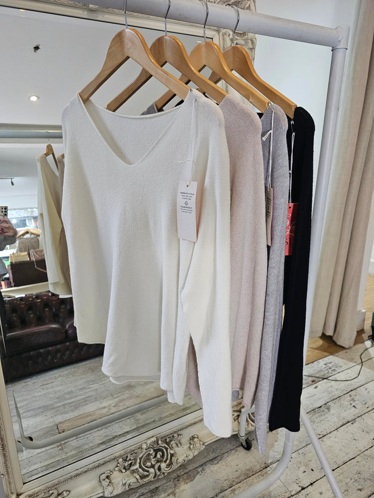 Amber Supersoft V- Neck Knitted Jumper in cream