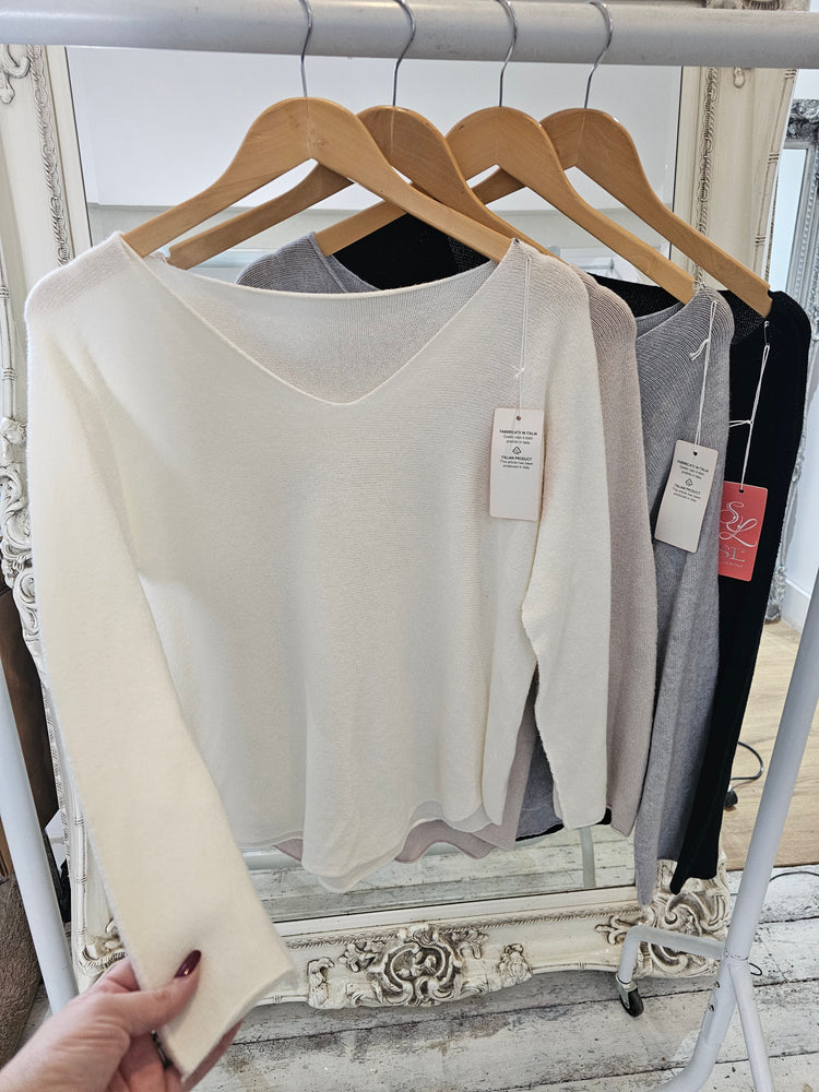 Amber Supersoft V- Neck Knitted Jumper in cream