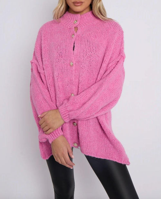 Elsie Button Detail Cardigan in Pink