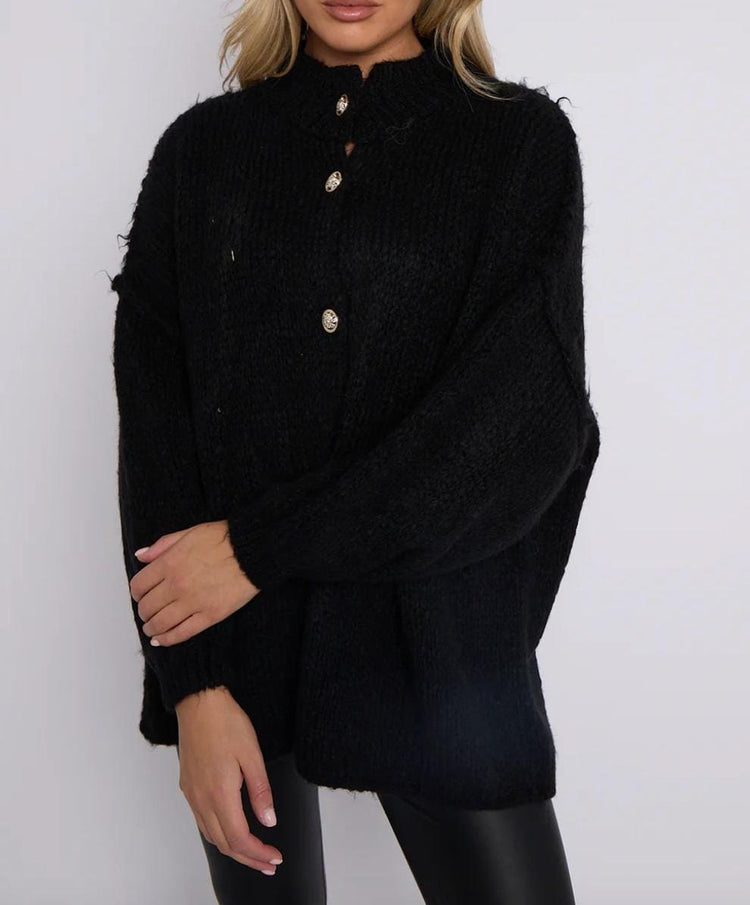 Elsie Button Detail Cardigan in black