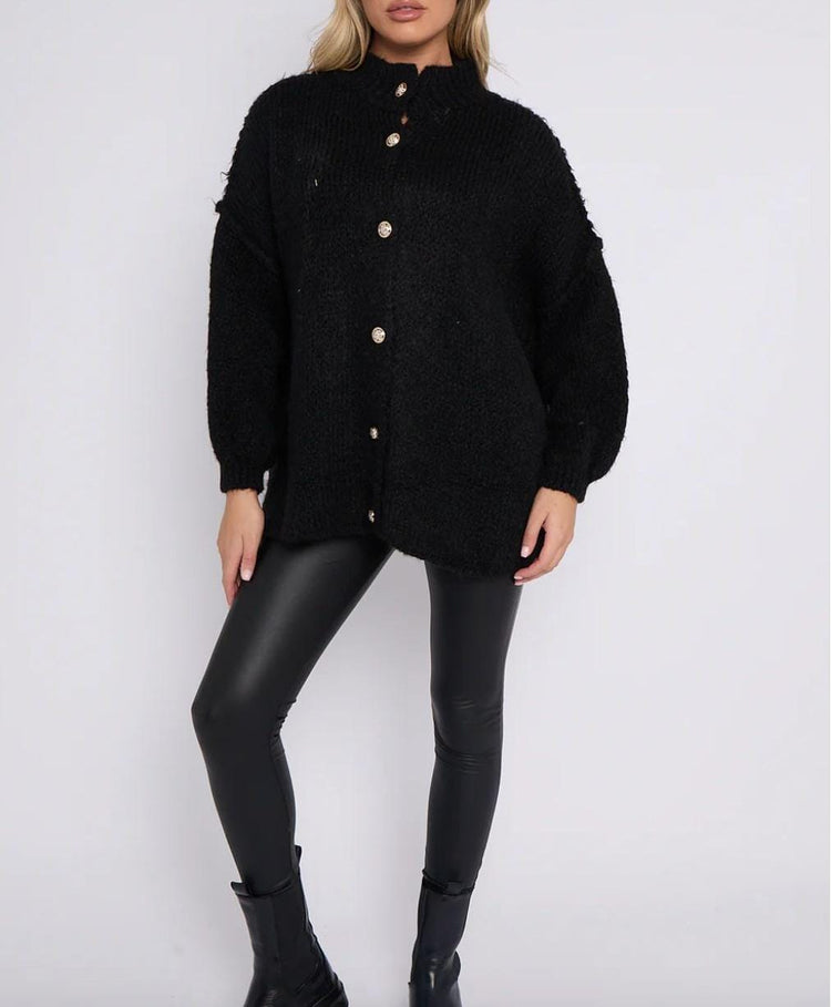 Elsie Button Detail Cardigan in black