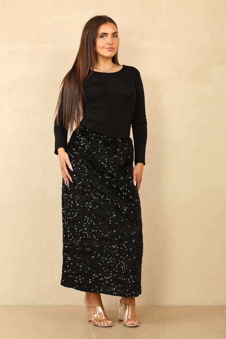 Black sequin maxi skirt