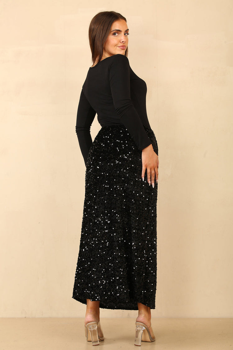 Black sequin maxi skirt