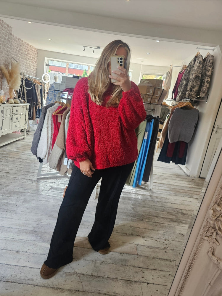 Boucle jumper in cherry red