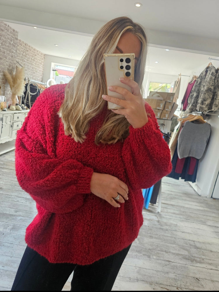 Boucle jumper in cherry red