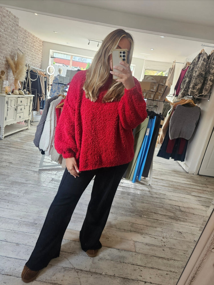 Boucle jumper in cherry red