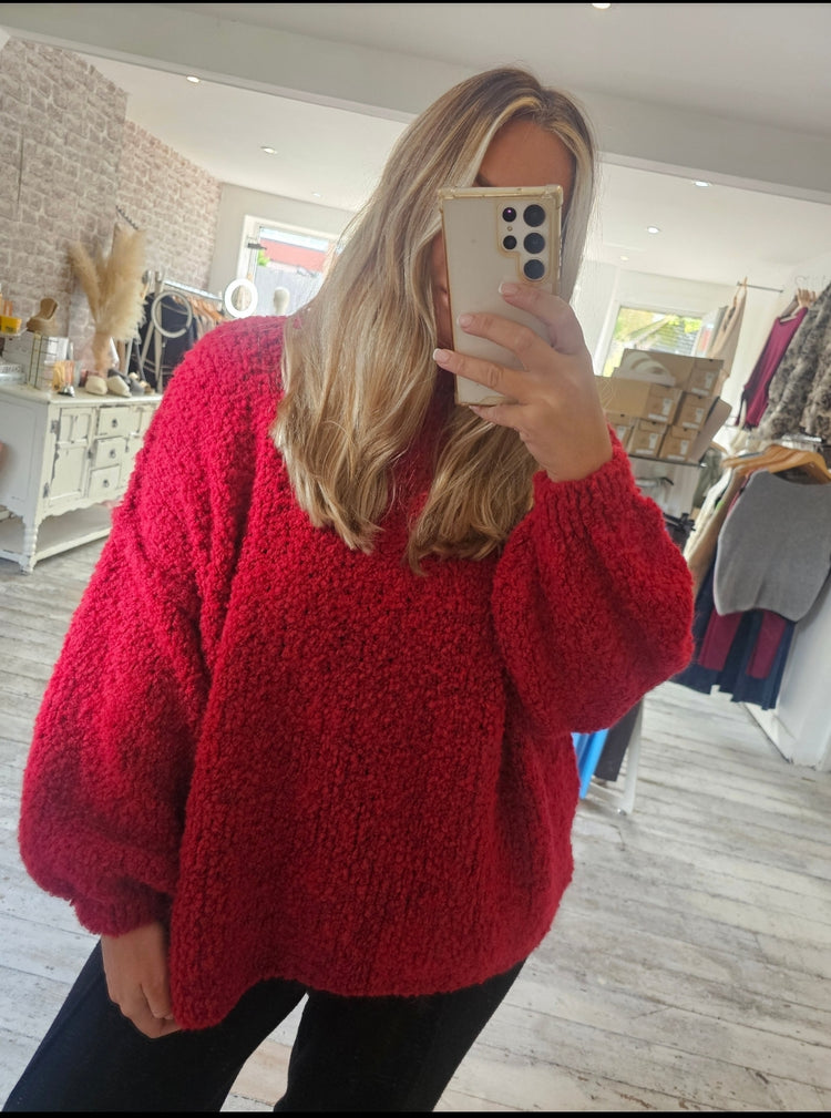 Boucle jumper in cherry red