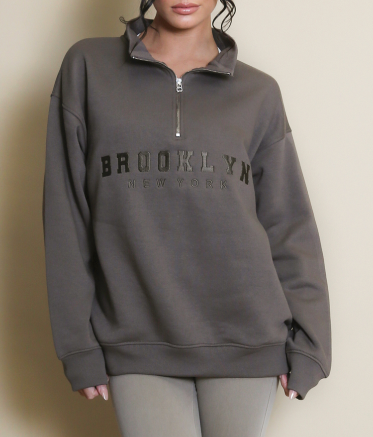 Brooklyn Half Zip Relaxed Sweatshirt in Chocolate