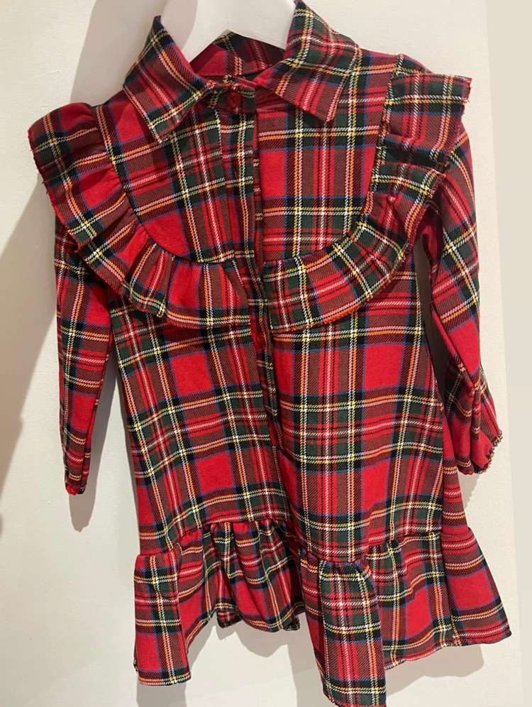 Girls tartan frill detail dress in 1-2 years