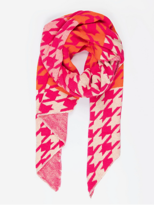 Jana Heavyweight Scarf - Fuchsia/Orange, Houndstooth