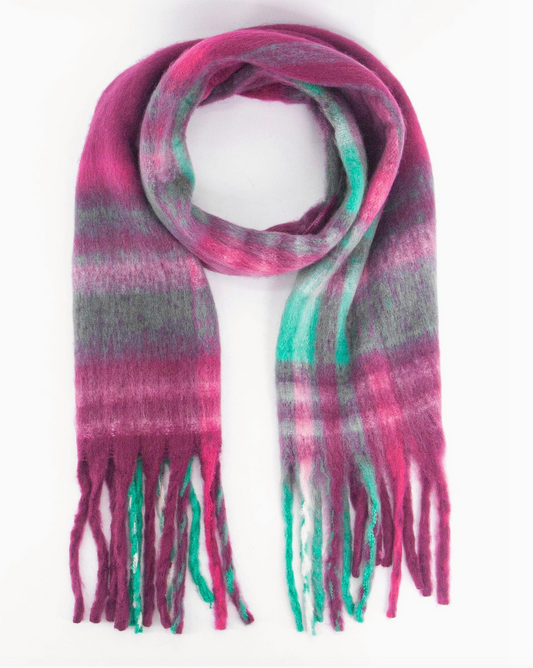 Amy Heavyweight Scarf - Raspberry, Traditional Check