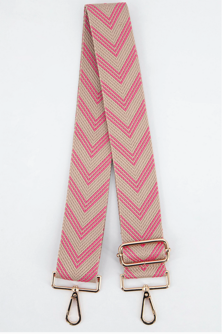 Woven Two Tone Chevron Print Bag Strap in Pink