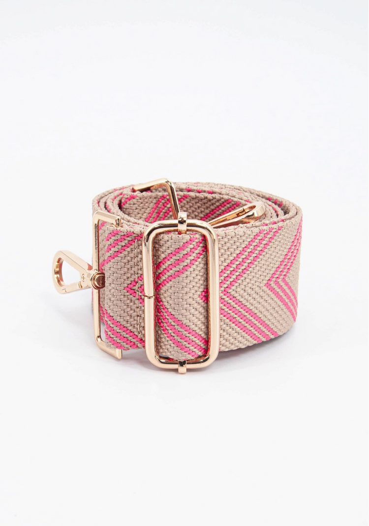 Woven Two Tone Chevron Print Bag Strap in Pink