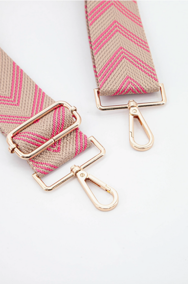 Woven Two Tone Chevron Print Bag Strap in Pink