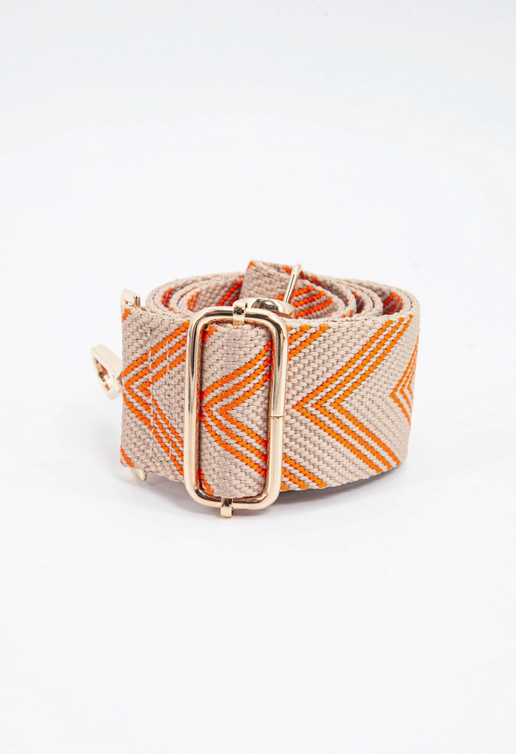 Woven Two Tone Chevron Print Bag Strap in Orange