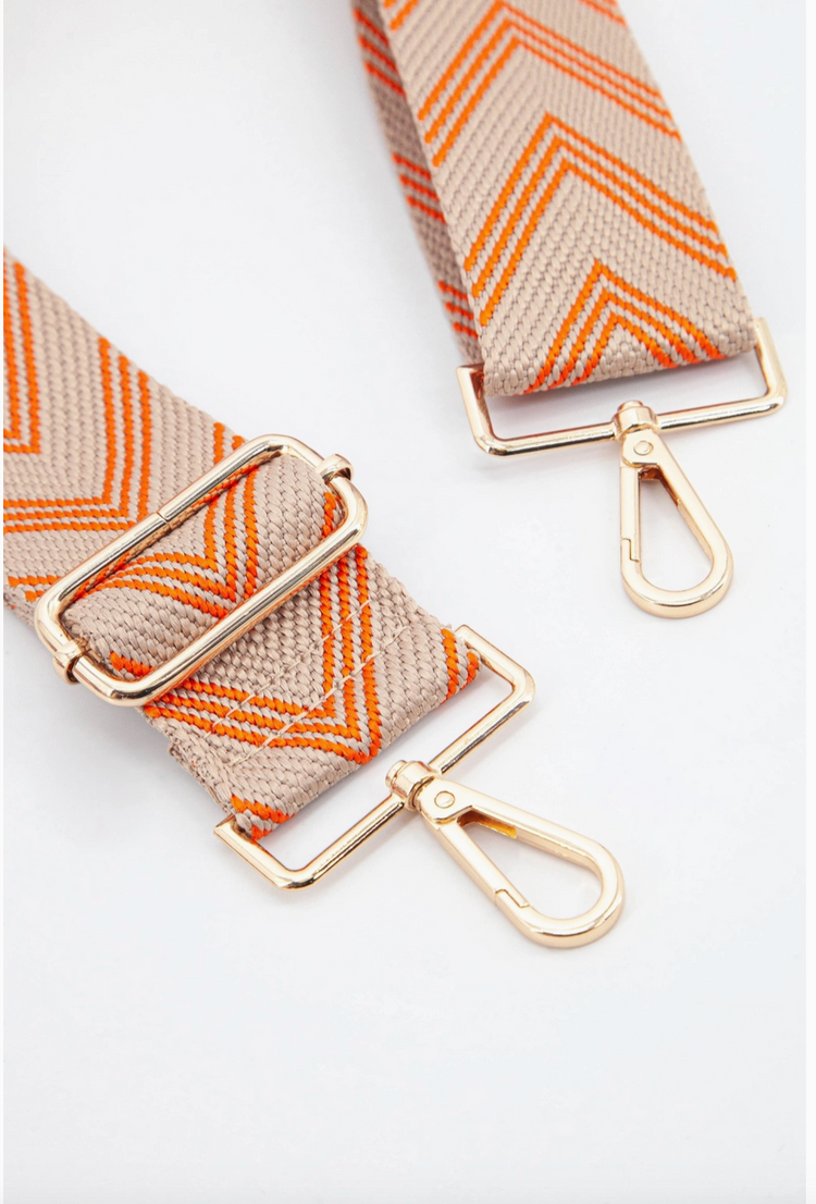 Woven Two Tone Chevron Print Bag Strap in Orange