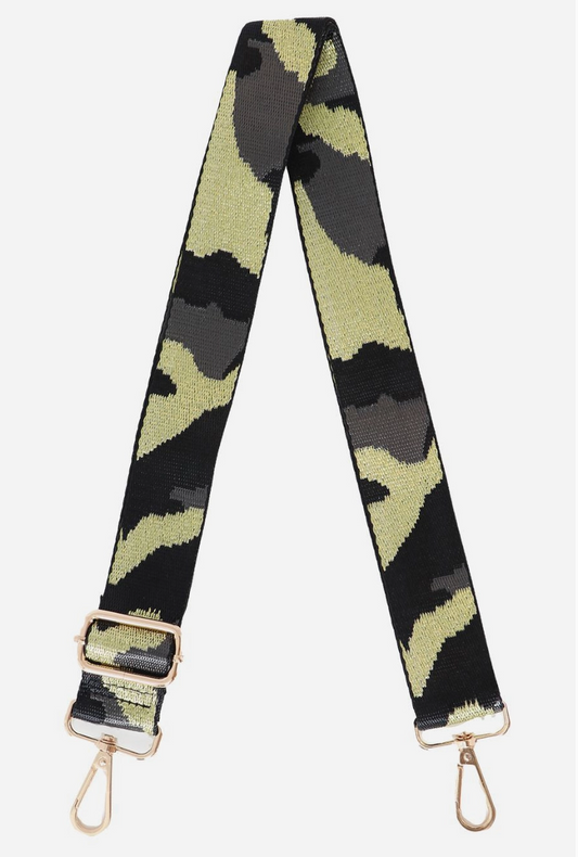 Khaki Glitter Narrow Camouflage Bag Strap