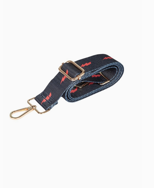 Navy Blue Red Bag Strap with Lightning Bolt Print