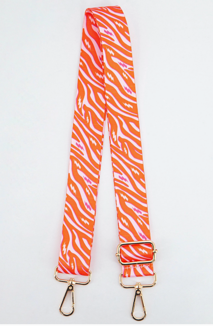 Two Tone Zebra and Lightning Bolt Bag Strap in Pink & Orange