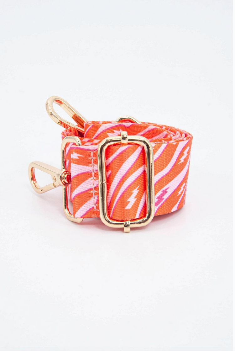 Two Tone Zebra and Lightning Bolt Bag Strap in Pink & Orange