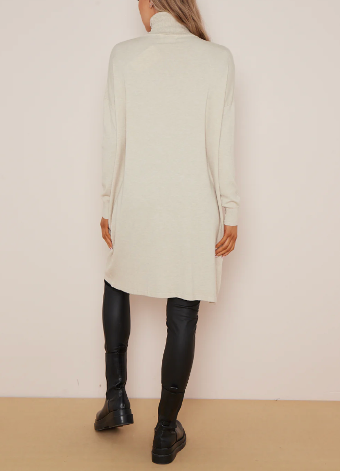 BASIC PLAIN POLO NECK JUMPER DRESS BEIGE