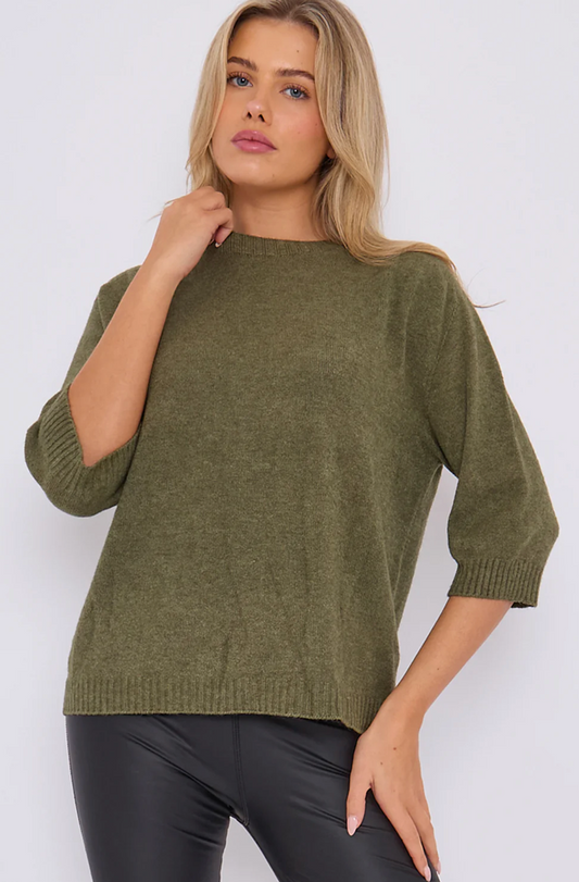 Half sleeve soft knit in Khaki