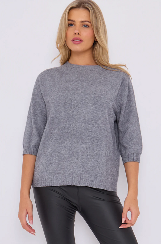 Half sleeve soft knit in grey