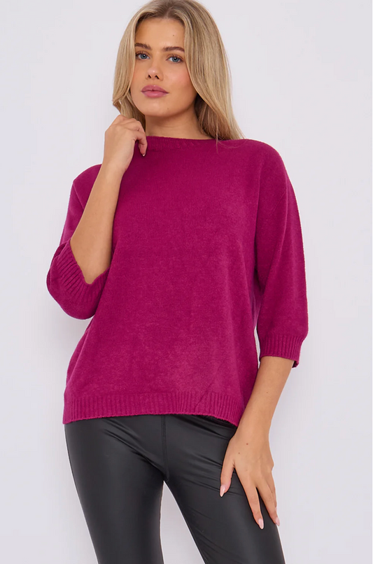 Half sleeve soft knit in plum